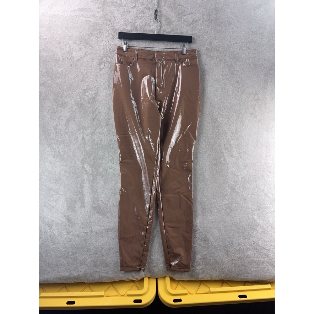 HOUSE OF CB Pants Womens Size Medium Beige‎ Vinyl Skinny High Rise Clubwear
